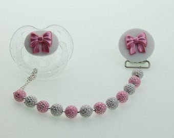Baby Gift Pacifier Clip with Pink Bow (F2-p) (msrp 26.00)