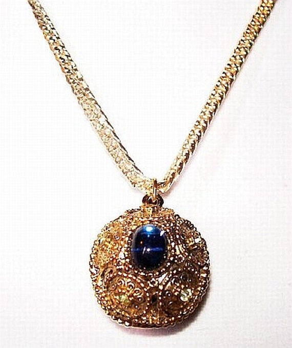 Disco Ball Pendant Chain Necklace Blue by BrightgemsTreasures