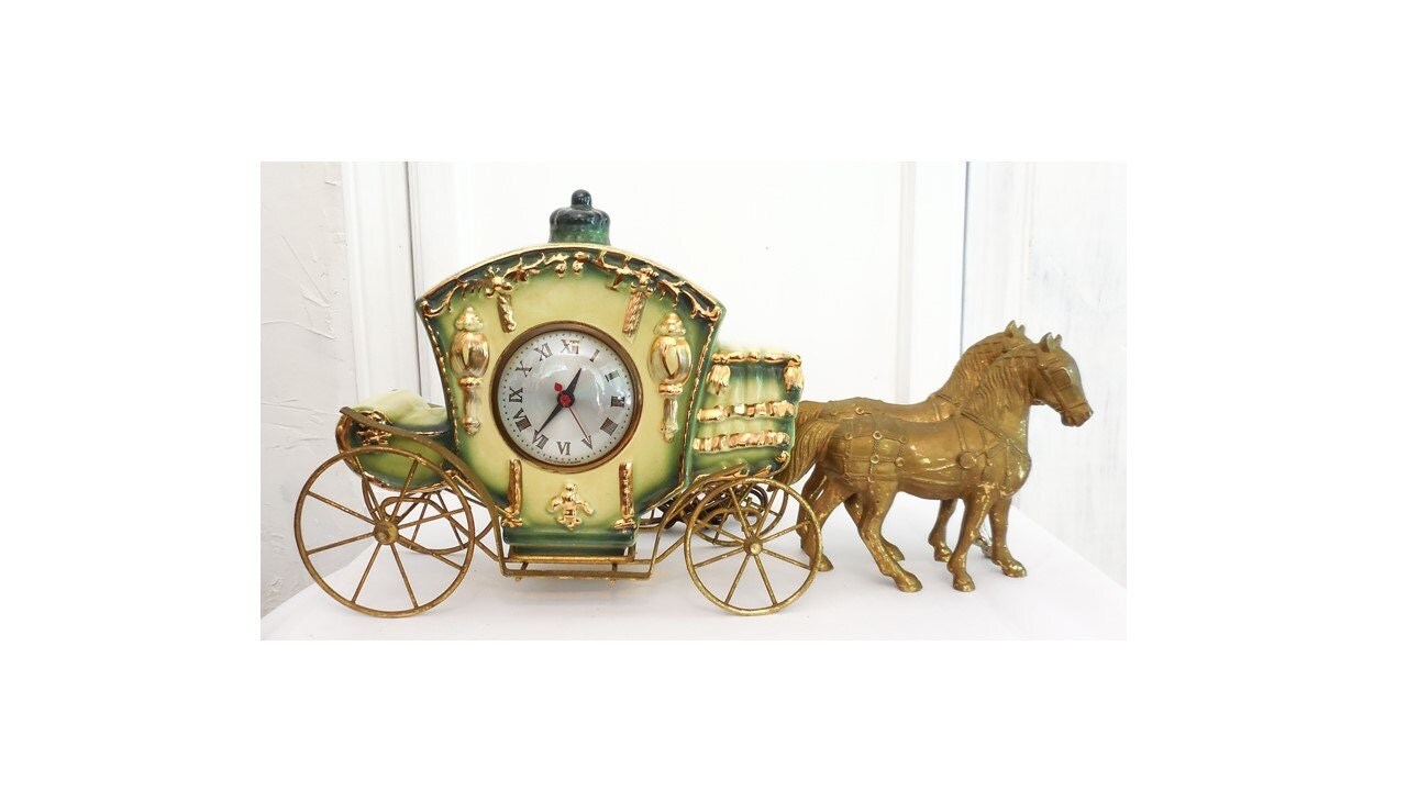 Cinderella Coach Mantle Clock 2 Horse Team Electric Oxford