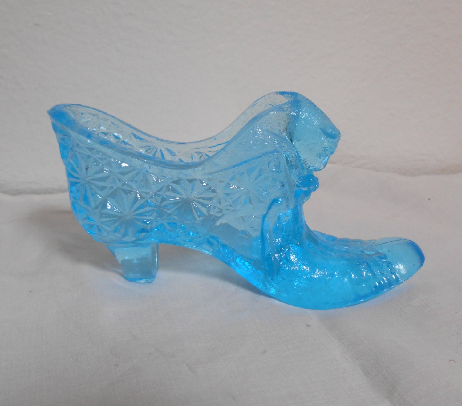 Vintage Blue Glass Slipper Fenton Ice Blue Glass Shoe Daisy