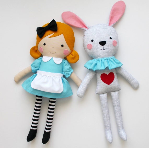 stuffed white rabbit alice wonderland