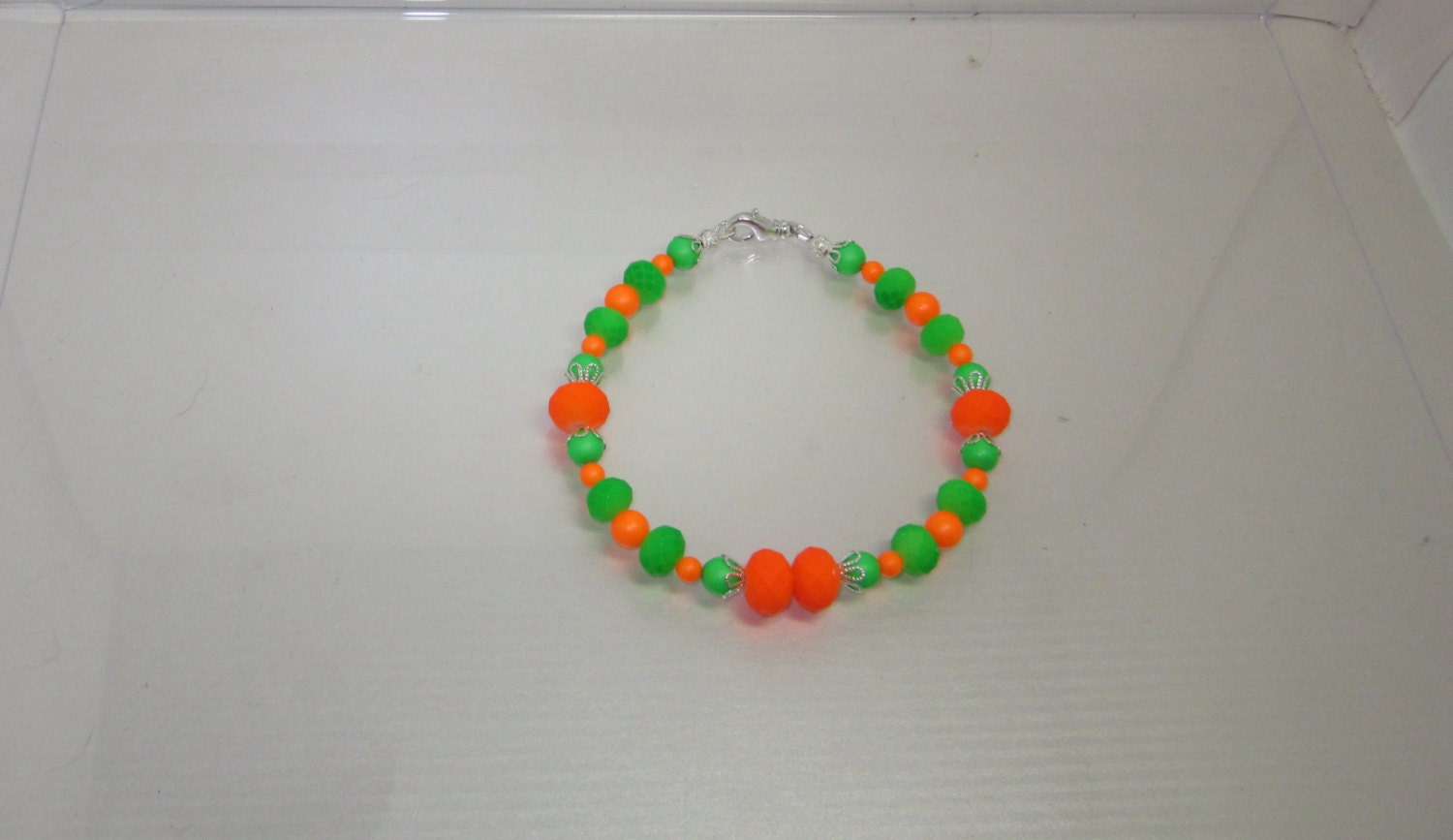 Neon Orange and Green Beaded Bracelet with by JCHeartDesigns
