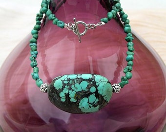 Turquoise Nugget Choker Necklace Sterling Silver Vintage