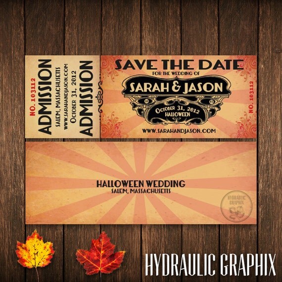 Halloween Printable Ticket Save the Date, Fall Wedding Ticket, Halloween Party Ticket, Steampunk Ticket Invitation, Fall Ticket Invitation Il_570xn