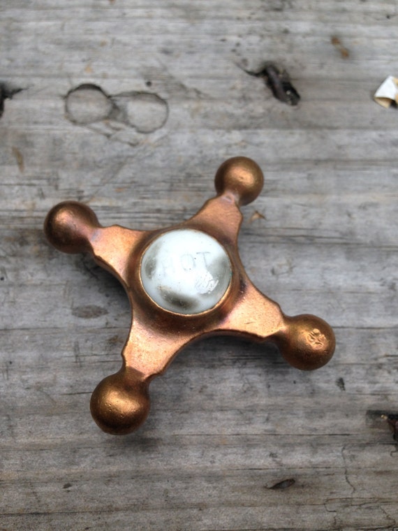 Vintage hot cold Water Faucet Handle brass nickel plated