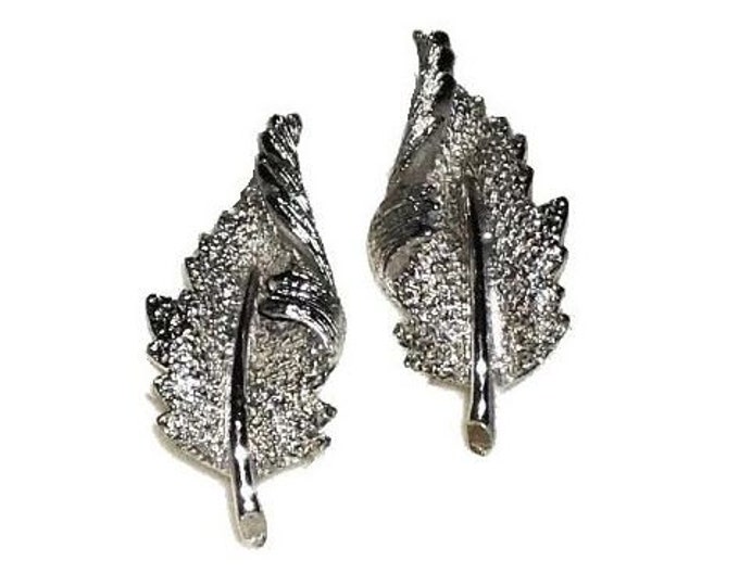 FREE SHIPPING Coro leaf earrings turning textured leaf clip-on in silver tone