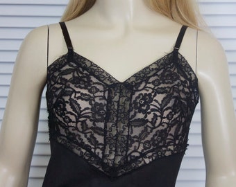 Vintage Black Full Slip 1950s Nylon Chiffon Size Small