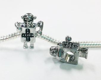 3 Beads - Robot Outer Space Silver European Bead Charm E1420