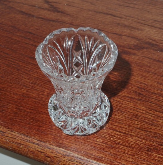 LEAD CRYSTAL TOOTHPICK Holder Glass Clear Criss Cross Fan Cut