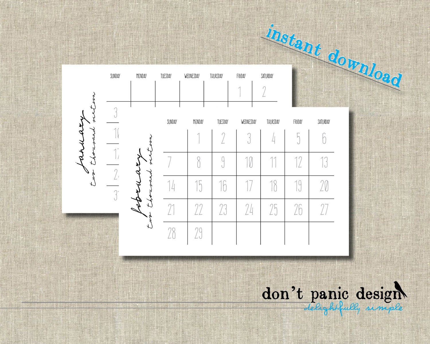 2015 2016 printable calendar large number 12 by dontpanicdesign