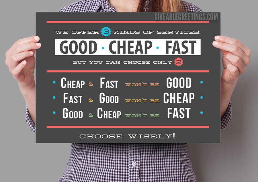 Good Cheap Fast customer service Sign Funny Retail Store or