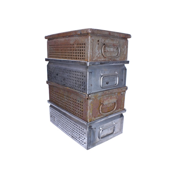 Vintage Metal BinsIndustrial Storage by AuroraMills on Etsy