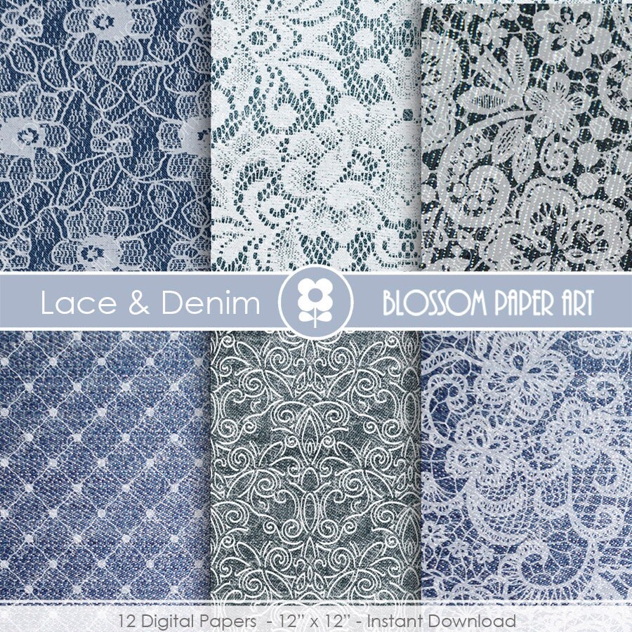 Lace Denim Digital Paper Scrapbook Lace by blossompaperart