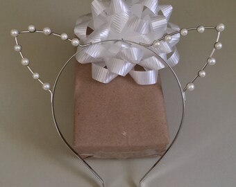 Silver Pearl Cat Ears Headband Tiara For Party or Cosplay - Cat Ears - Cat Costume - Bridal Headband - Cat Wedding - NEXT DAY SHIPPING