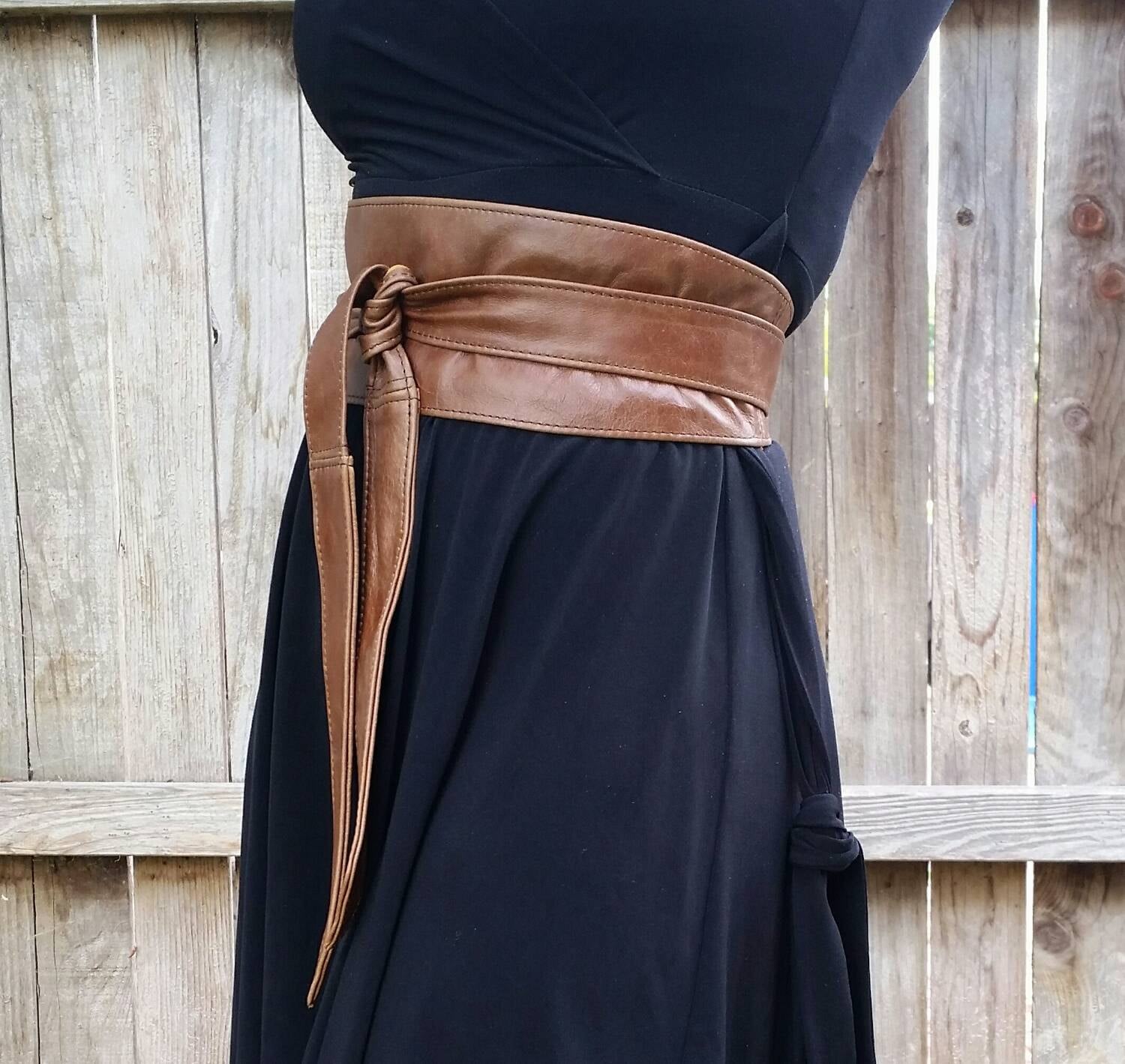 Wrap Brown Leather Obi Belt Wide Women&#39;s Belts Tie