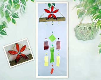 Wind Chime, Stained Glass Chime, Glass Windchime, Stained Glass Flower Chime, Garden Decor, Home Decor
