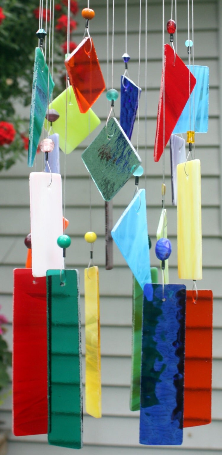 Stained Glass Wind Chime Multi Color Indoor Outdoor by BerlinGlass