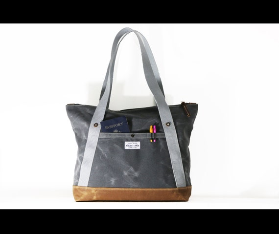 Waxed Canvas Zippered tote bag made in USA carry all