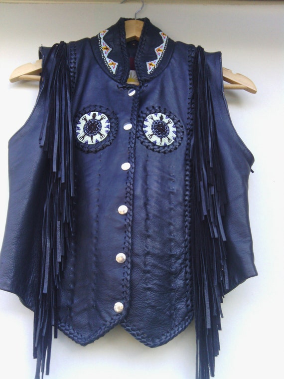 Vintage leather beaded vest