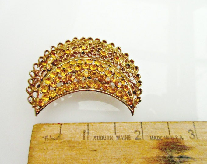 Gold and Amber Rhinestone Crescent brooch