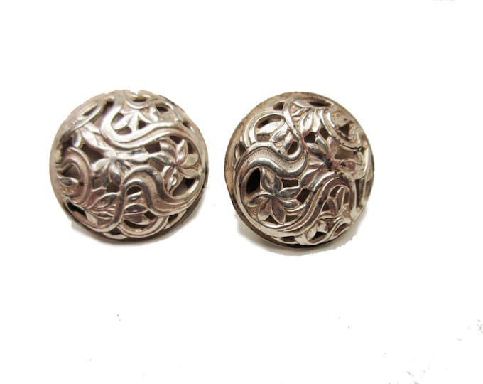 Beau Sterling Earrings - round Domed - silver filigree - screw backs