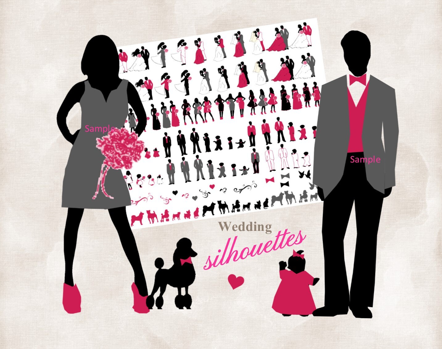 Silhouette wedding bridal party 108 Silhouettes clipart