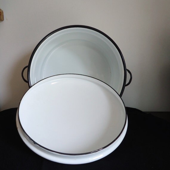 Vintage kitchen enamel cookware black and white enamel