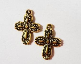 Gold Cross Charms 17x12mm Antique Gold Metal 2 Sided Cross Charm Pendant Religious Christian Charms Catholic Charms Jewelry Making 10pcs