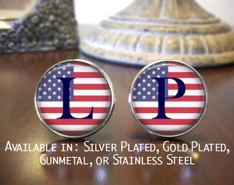 SALE! Personalized Cuff Links - U.S. Flag - Groomsman Cufflinks