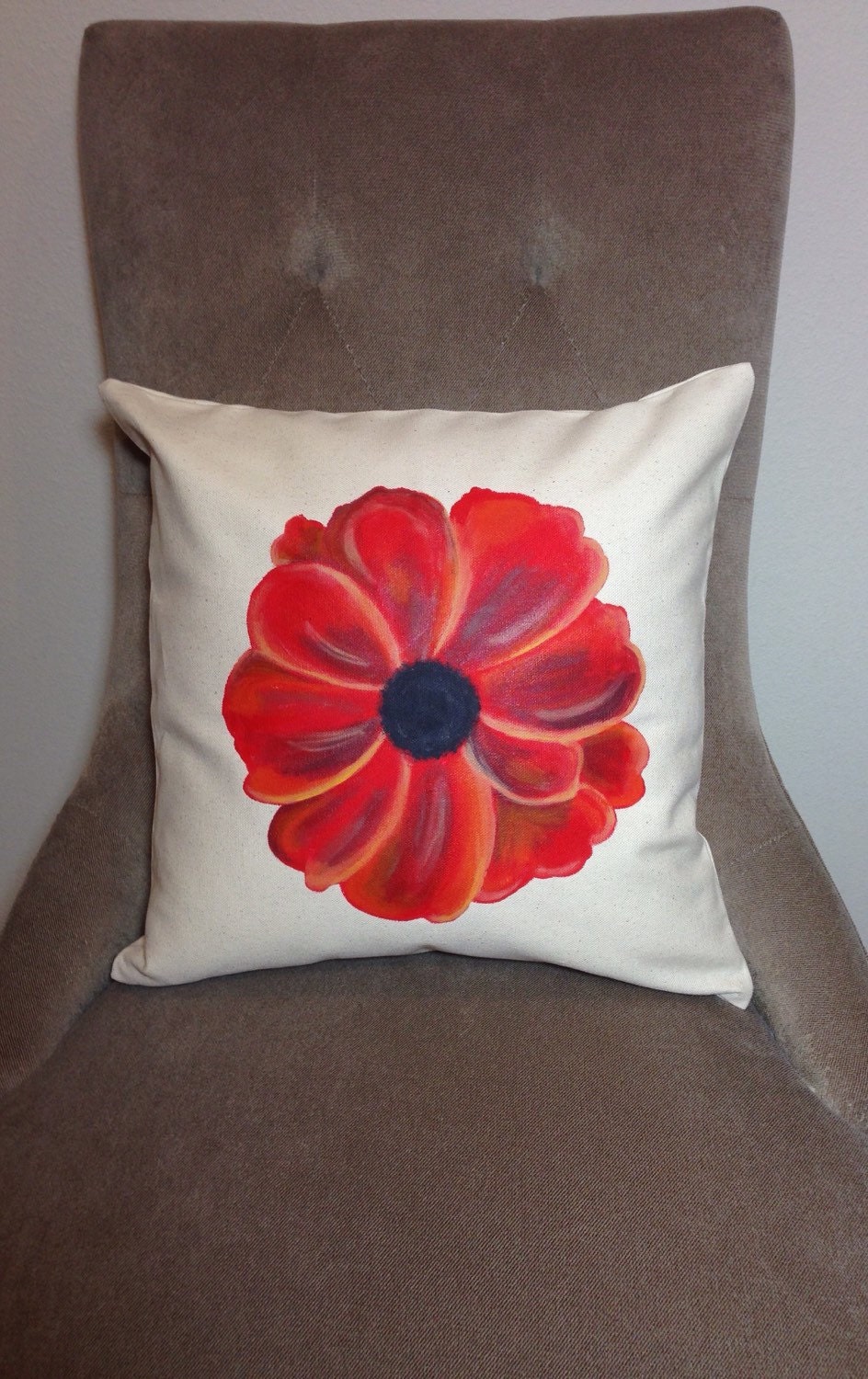 Throw Pillow Cover with Hand Painted Red by GulfLifebyNichole