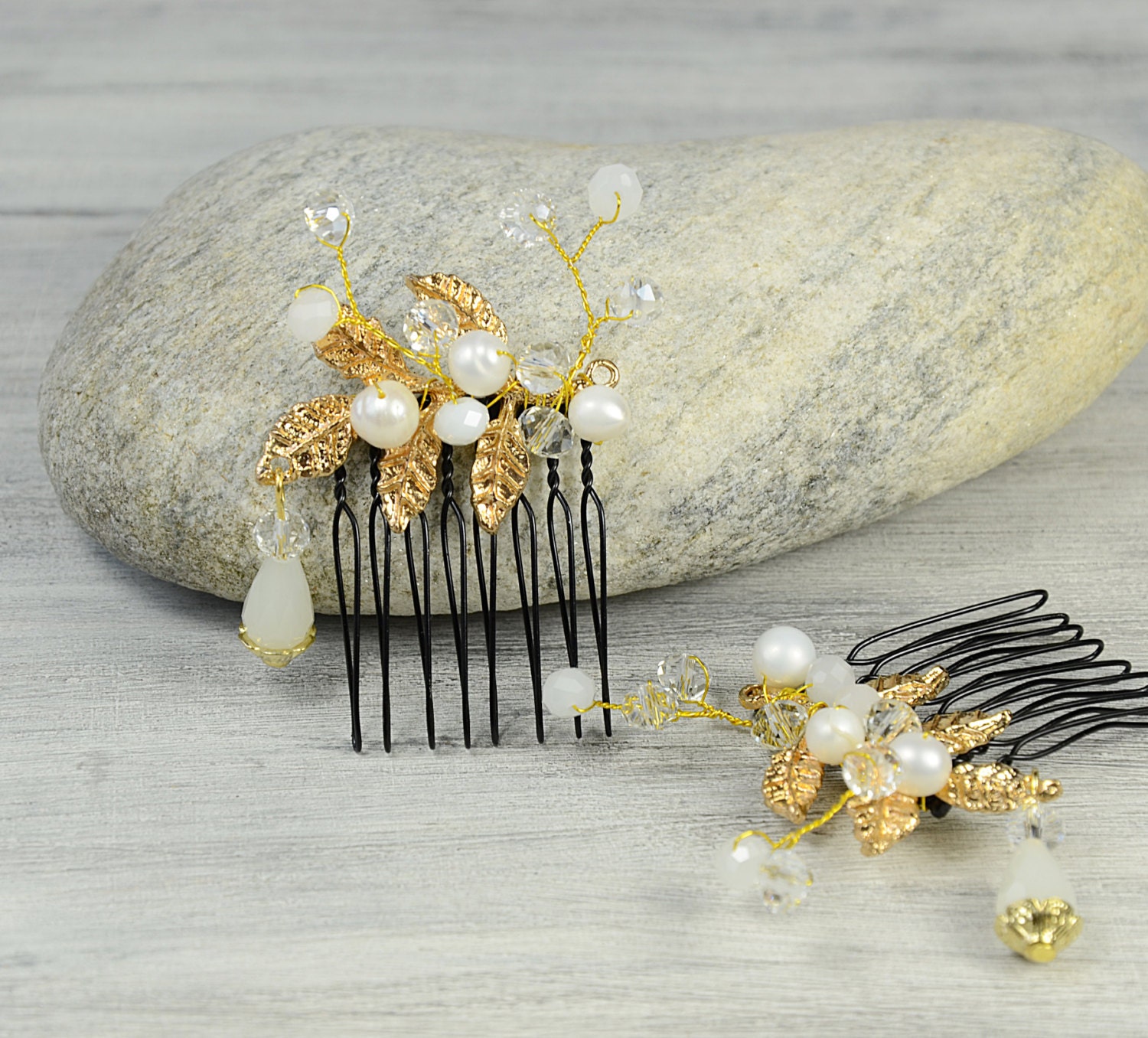 Grecian hair piece Gold leaf comb Bridal hair comb by PrettyNatali