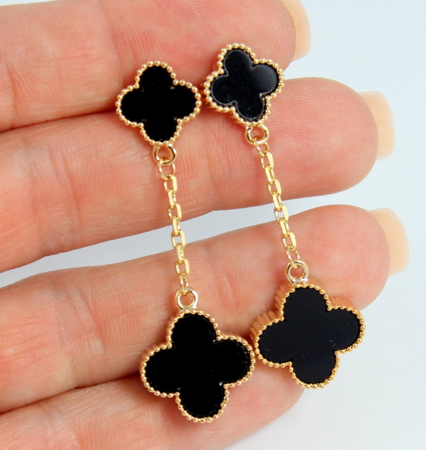 Black Clover Earrings Gold Enamel Dangling Drop Earring Women