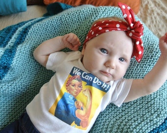 BABY ONESiE *Rosie the Riveter* w/ Matching Polka Dot Headband! Featured on The ELLEN DEGENERES Show!!!. Check Shop Section "Baby Clothes"