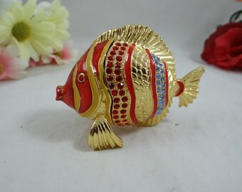Vintage Brass and Enamel Fish Ring Trinket Box - Charming