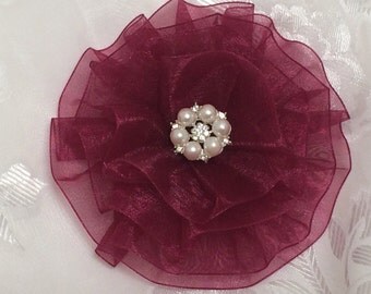 Magenta Magnetic Brooch, Magnetic Scarf Pin, Fabric Flower Brooch, Burgundy Pin