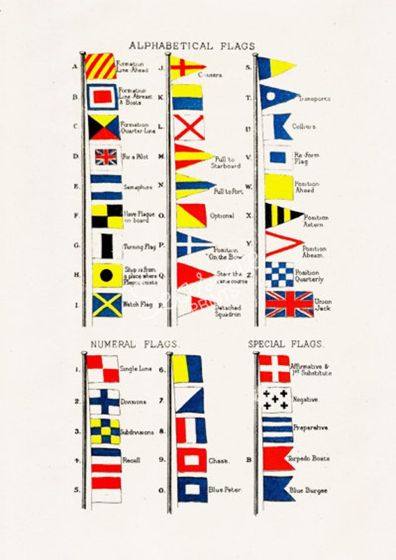 Nautical code flags no3 Wall decor poster sea life