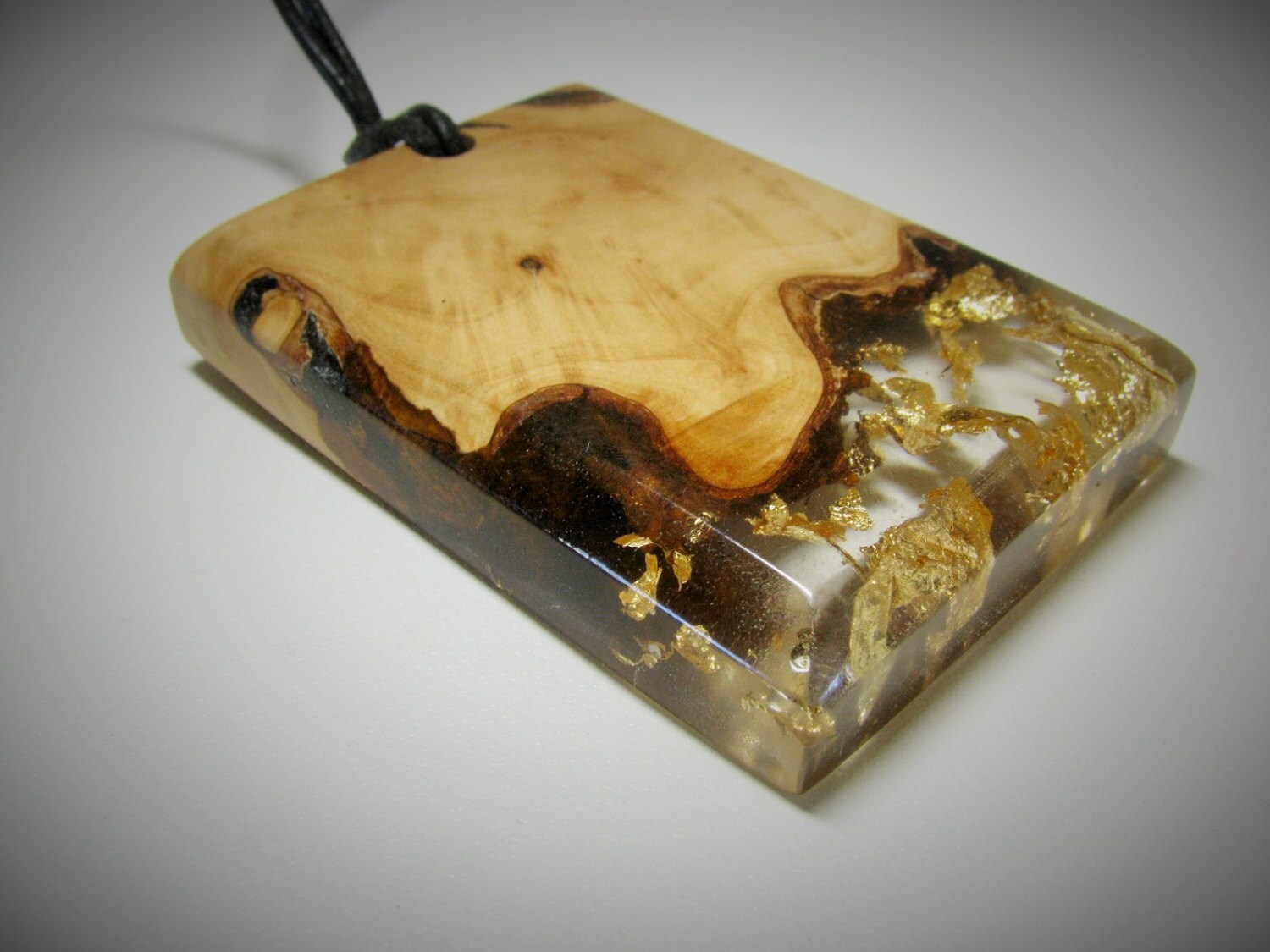 Large wood resin fusion pendant. Crystal clear resin on maple