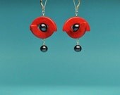 CIJ SALE Red Half Circles with Pearl Earrings