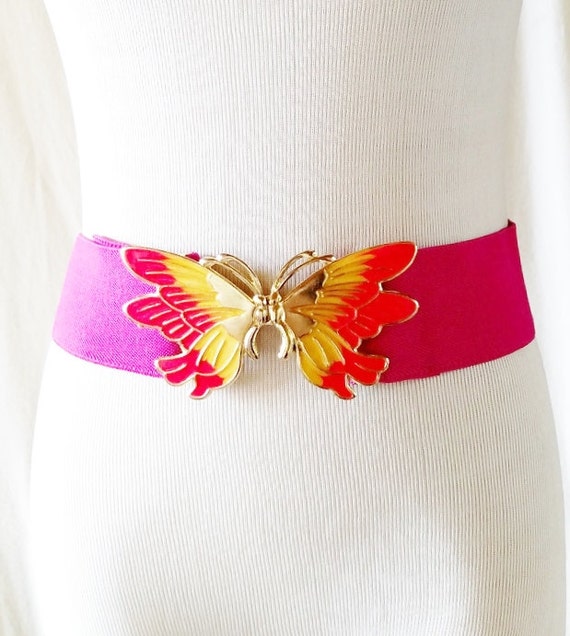 Vintage Bright Pink Butterfly Elastic Belt