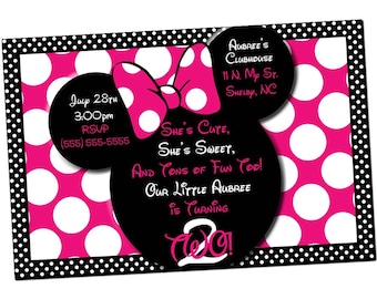 Minnie Mouse Invitation, Minnie Mouse Birthday, Pink Minnie Mouse invitations, Minnie Mouse party, Minnie Mouse Thank you card