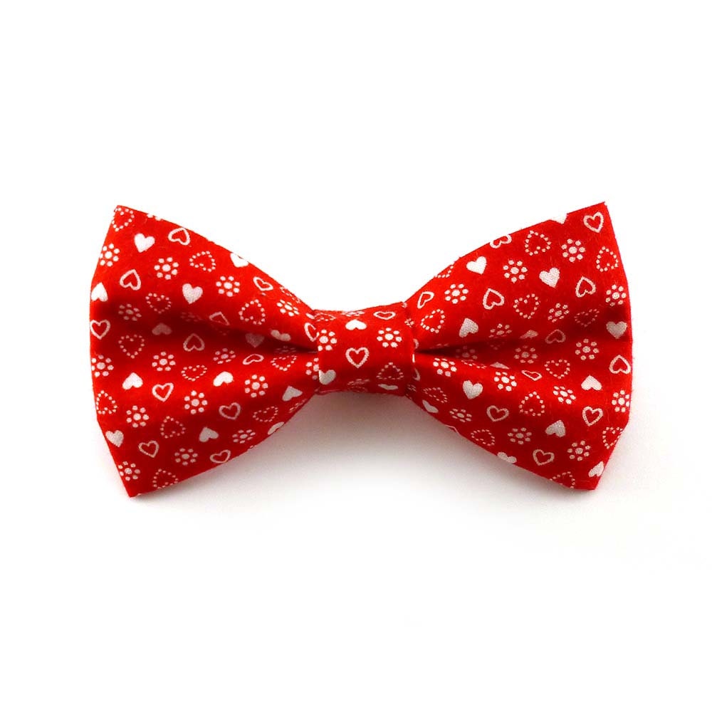 Red and white clip on bow tie heart and floral print cotton