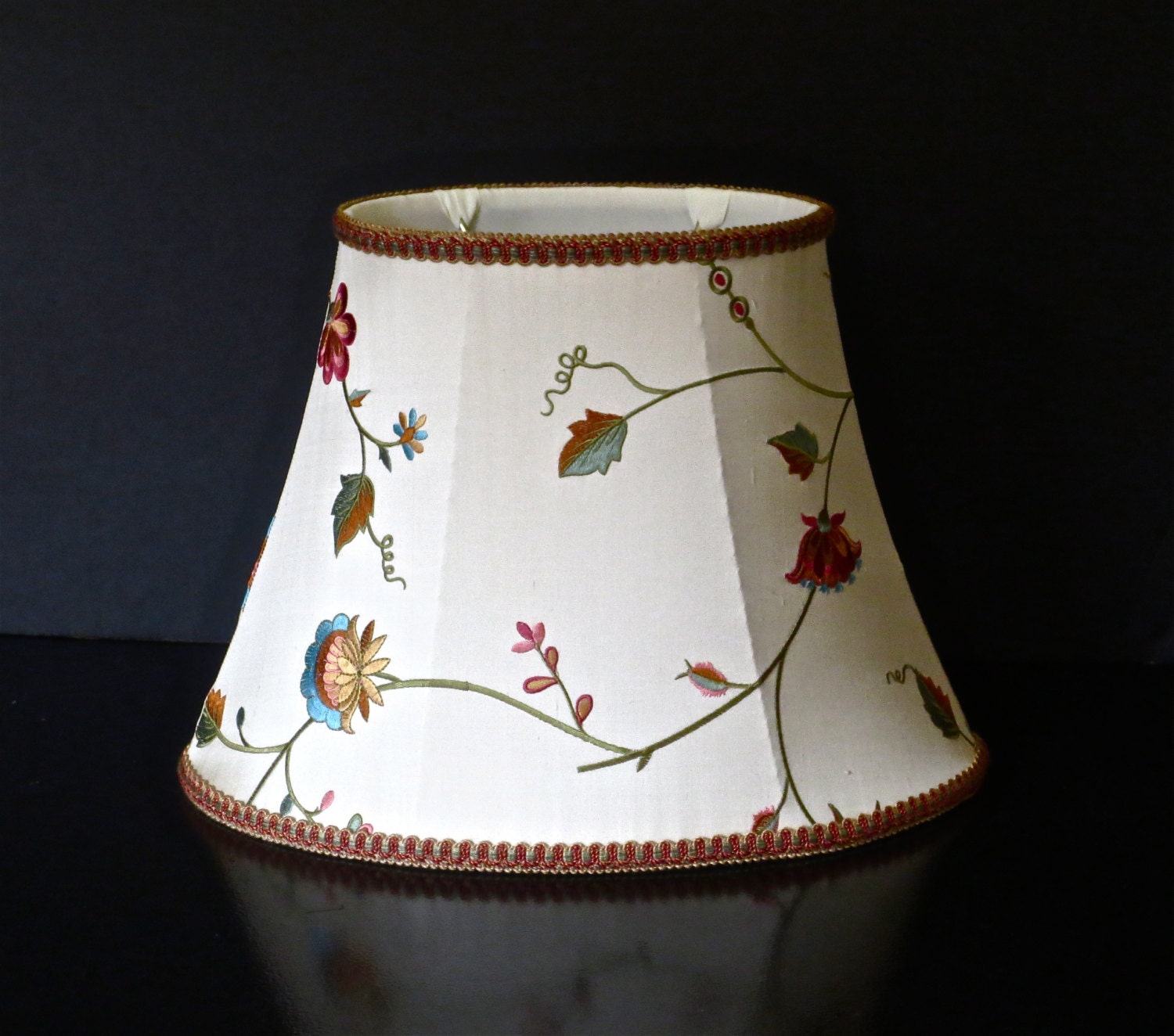 Embroidered silk oval lampshade