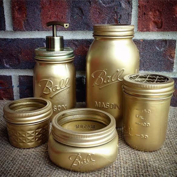 Bathroom AccessoriesMason Jar Bathroom Set by TheCrownedLily