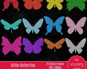 75% OFF Sale - Glitter Butterflies - 72 Digital Clip Art - Instant Download - PNG (CA117)
