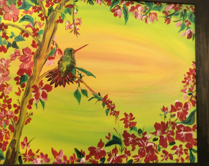 Hummingbird among the crabapple blossoms