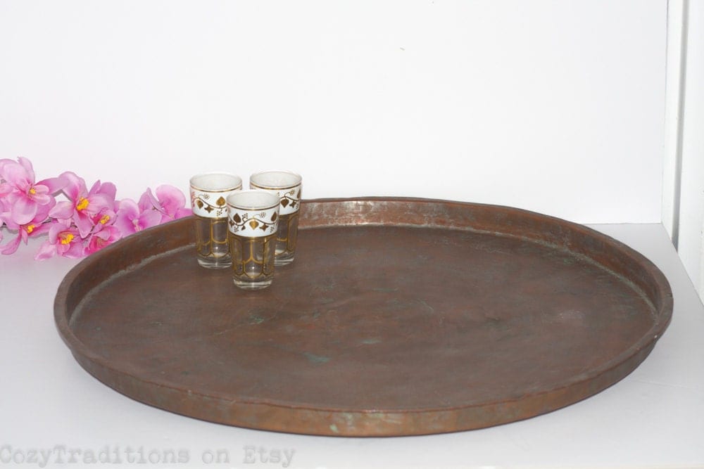 24\u002639;\u002639; Moroccan Copper Tray: Large Round Tea Serving