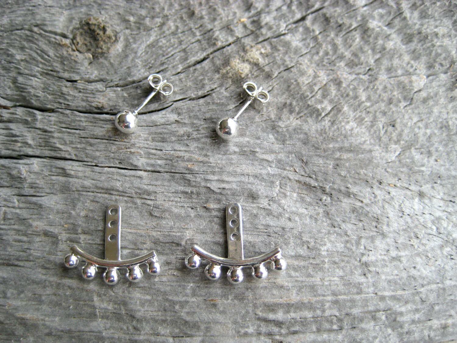 Sterling SILVER Ear Jacket. 5 Silver Balls Double Sided