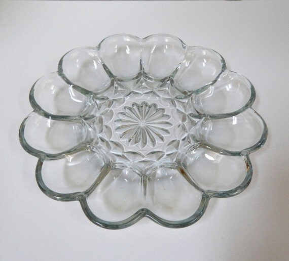 Vintage Pressed Glass Deviled Egg Plate