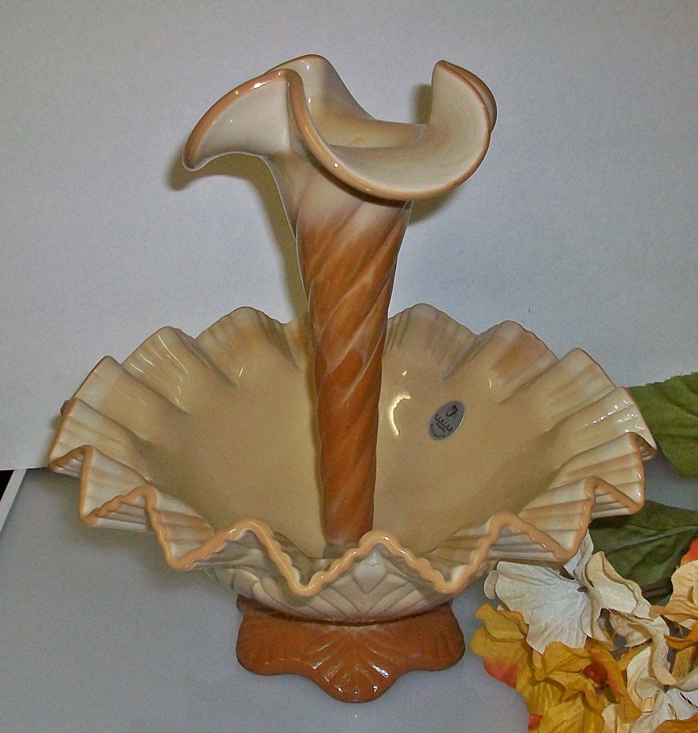 Fenton Chocolate Slag Glass FullSized Single Horn Epergne