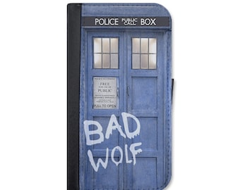 Doctor Who Inspired Tardis BAD WOLF Police Box Wallet Case Choose Samsung Galaxy S3, S4, S5, S6, S6 Edge, S7 or Galaxy S7 Edge.